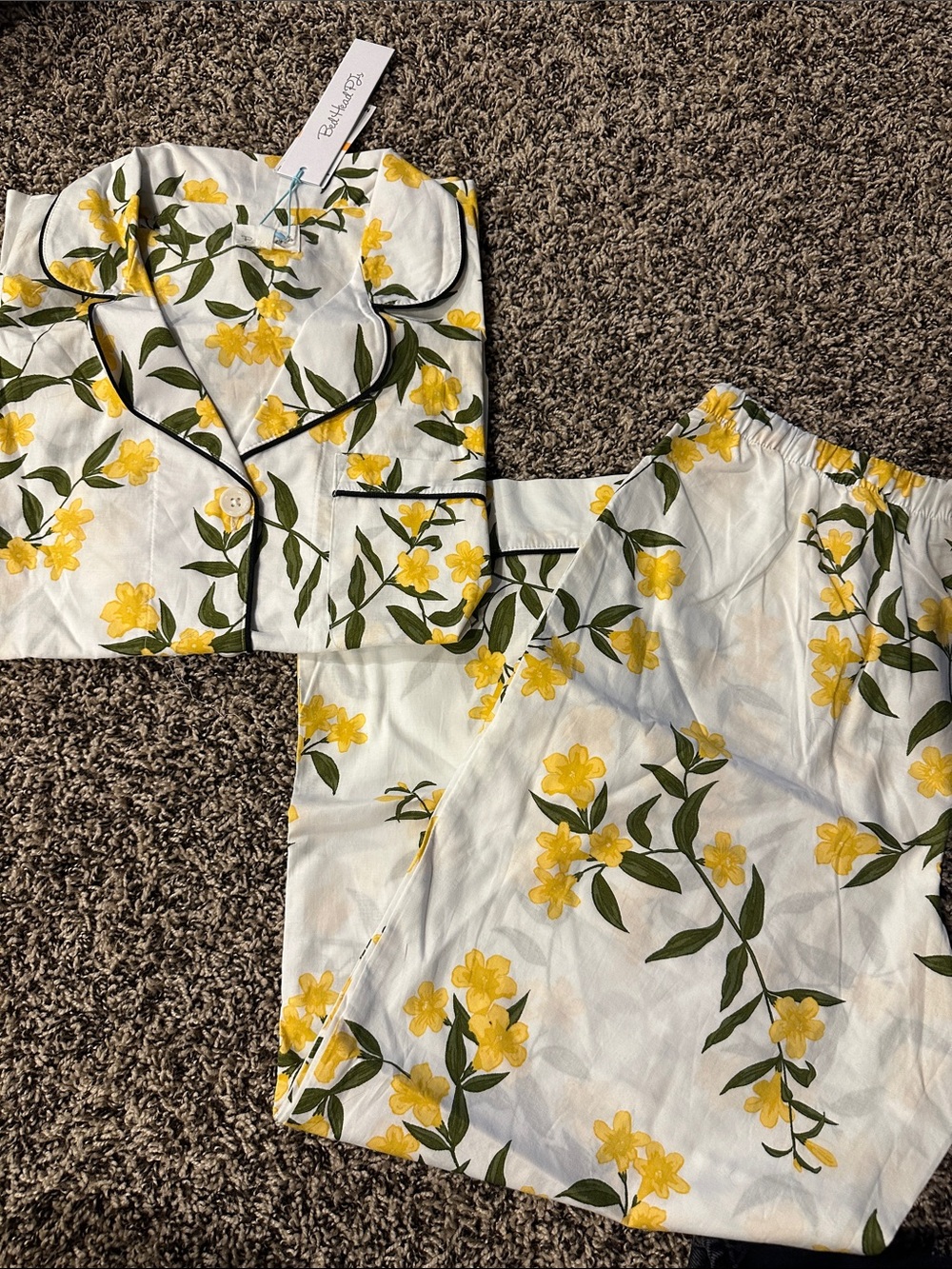 BedHead White Floral Yellow & Green Cotton Pajama Set